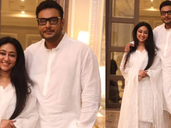 ಬಿಳಿ ಬಣ್ಣದ ಉಡುಗೆಯಲ್ಲಿ ದರ್ಶನ್, ವಿಜಯಲಕ್ಷ್ಮಿ ಪೋಸ್- ಫ್ಯಾನ್ಸ್‌ ದಿಲ್‌ ಖುಷ್